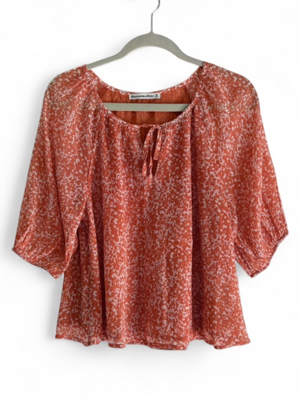 Abercrombie & Fitch Orange and White Tie Neck Peasant Boho Blouse Size M